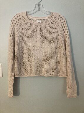 Billabong Womens Open Knit Beige Sweater Small Lightweight Long Sleeve Boho Styl